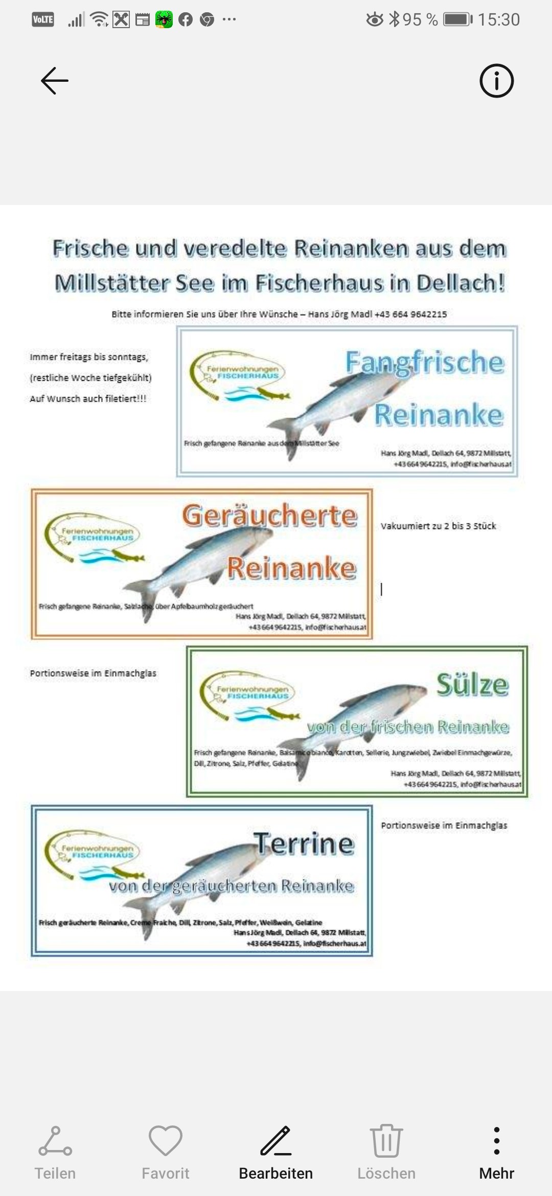 Ferienwohnungen Fischerhaus  Produkt-Beispiele Reinanken aus dem Millstätter See 