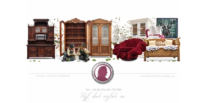 Händler - Kaumberg (Kaumberg) - Nachhaltigkeit geht vor! Die Wohnung geschmackvoll mit gebrauchten Möbeln einrichten - die schönsten Antiquitäten und Designklassiker tragen maßgeblich dazu bei. Die Bezeichnungen wie "Vintage", "Retro" oder "Antik" kann man zusammenfassend "gebraucht" nennen. Von antiken Kommoden, Küchenbuffets, Vertikos, Vitrinen, Schrank-Möbel aus Holz massiv, Gästezimmer-Kleiderschrank, Speisetische, Gemälde bis hin zu Geschirr und vielen weiteren Haushaltsgegenständen gibt es in unserem Onlineshop. Originale ihrer Zeit bis hin zu Designklassikern, also die schönsten Einzelstücke, warten darauf, in gegenwärtigen Wohnräumen neu zur Geltung zu kommen. Besuchen Sie doch einfach unseren Onlineshop und lassen Sie sich von unseren ausgewählten Einzelstücken begeistern. - GOETHEs GALERIE