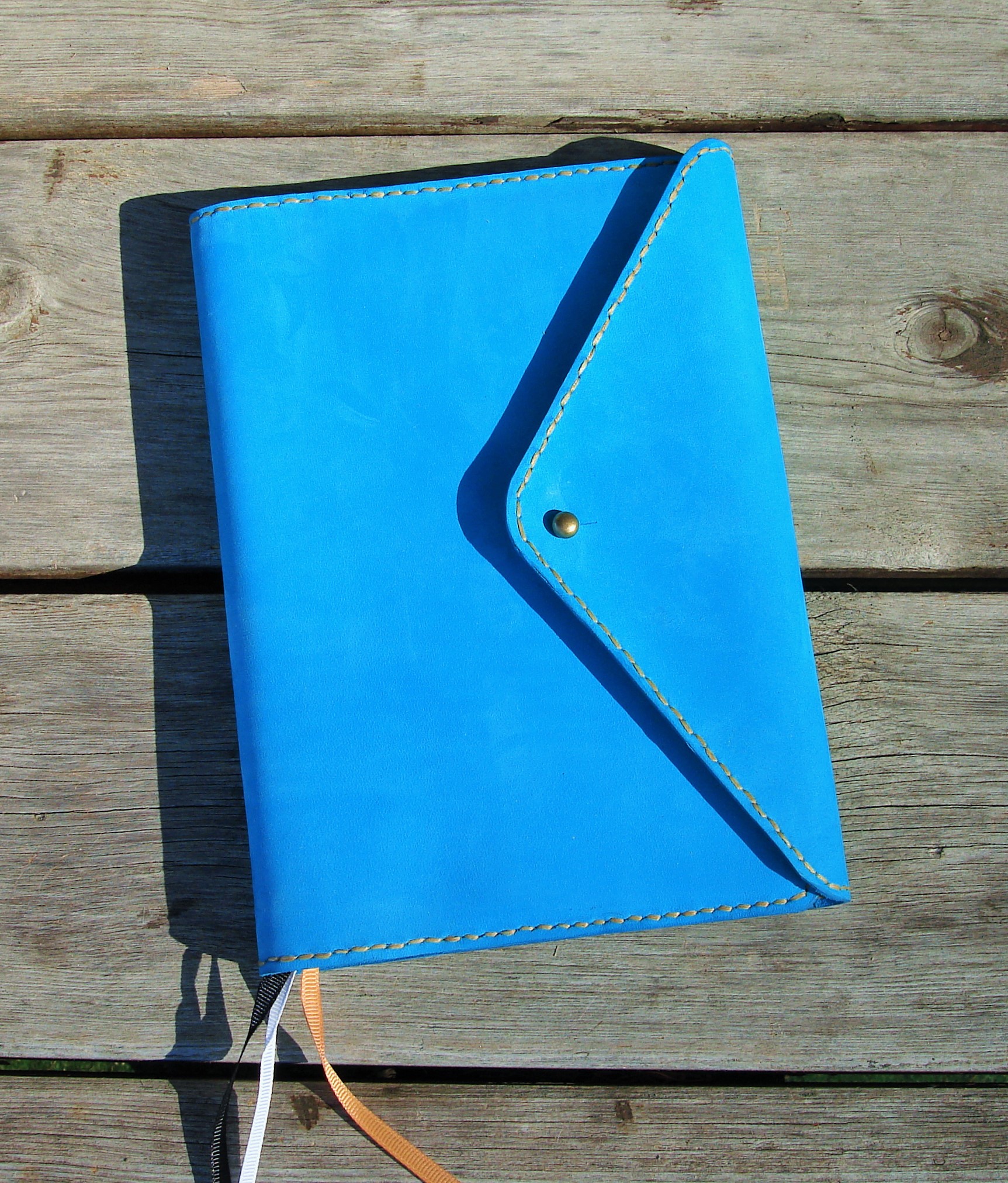 Lederarbeiten Andulis Ranch Produkt-Beispiele Notizbuch/Journal mit Lederumschlag türkis A5, € 50.- + V.