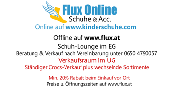 Händler - Produkt-Kategorie: Schuhe und Lederwaren - Traunviertel - Flux Online Logo - Flux Online Schuhe & Acc. - www.kinderschuhe.com