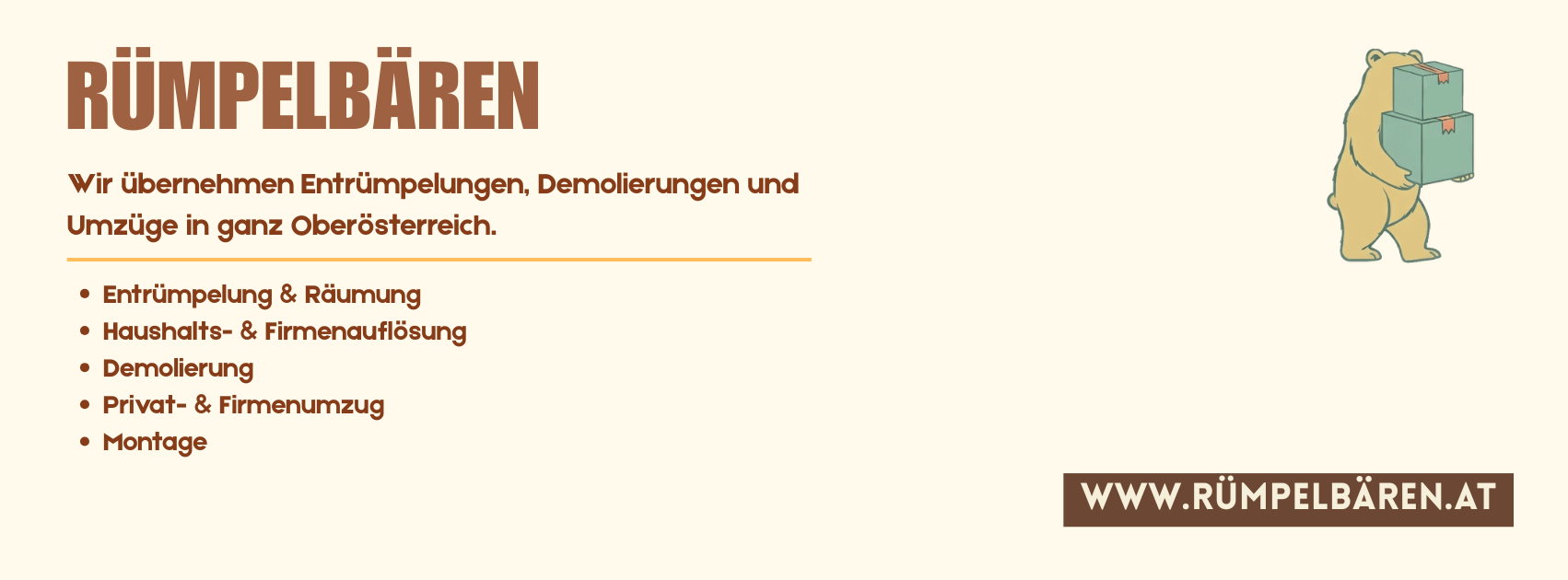 Betrieb: Rümpelbären Cover Photo - Rümpelbären - Entrümpelung, Haushalts- & Firmenauflösung, Demolierung, Umzug & Montage Oberösterreich