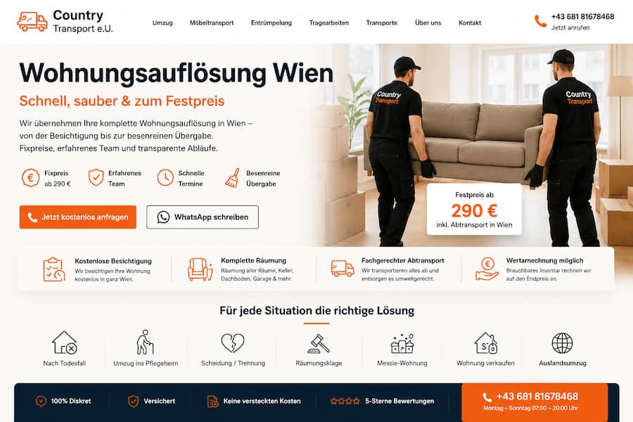 Betrieb: Wohnungsauflösung in Wien – zuverlässig, sauber und professionell mit Country Transport e.U. - Country Transport e.U.