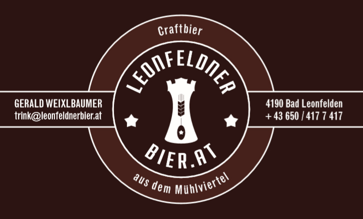 Unternehmen: Firmenschild - Leonfeldnerbier.at - Logo - Leonfeldner Bier