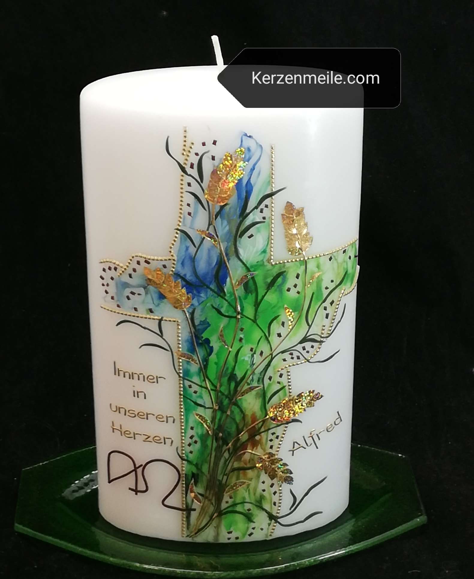 Händler - PLZ 3390 (Österreich) - Trauerkerze mit Kreuz und Ähren - Kerzenmeile Margot Hulek