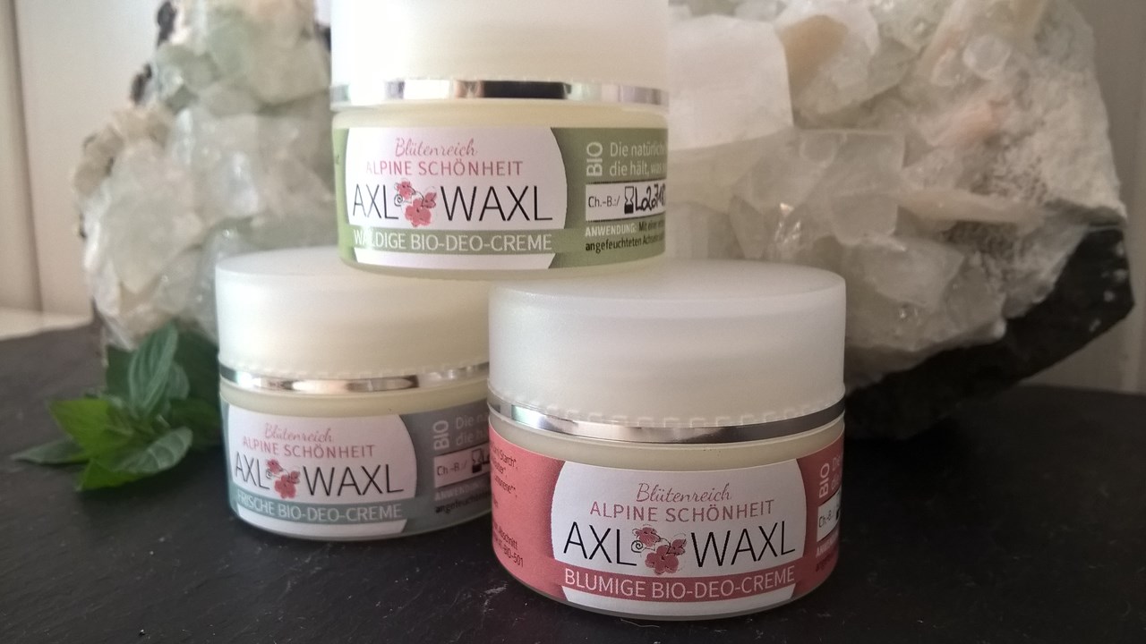 Blütenreich Produkt-Beispiele Bio Axl Waxl (Deocreme) "blumig", "waldig", "frisch"