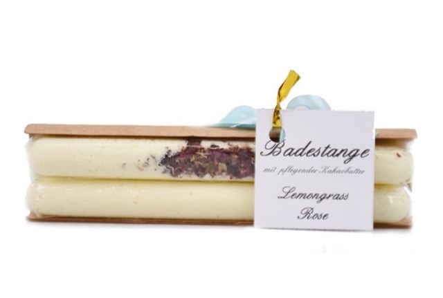 badestubn naturkosmetik Produkt-Beispiele Badestangen 2er Set vegan Lemongrass-Rose a 42g