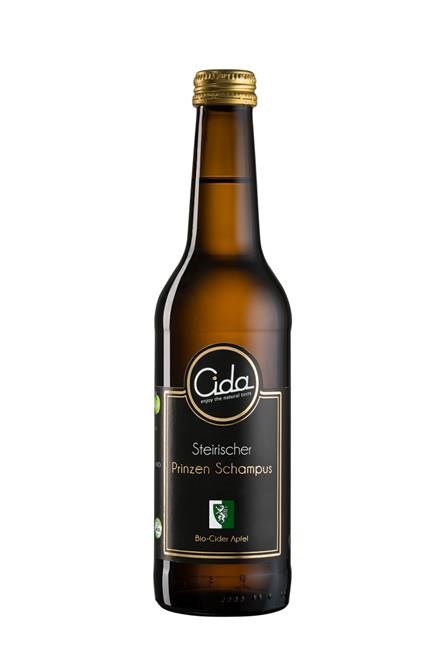 Unternehmen: Bio-Apfel-Cider "SteirischerPrinzenSchampus"
0,33 l Flasche mit Schraubverschluss - Cida e.U.
