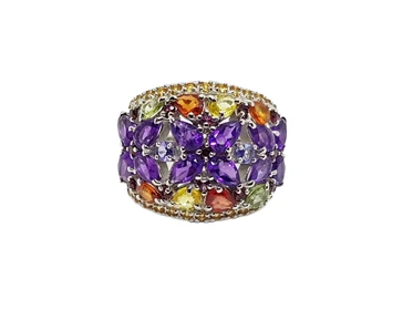 Unternehmen: Exquisiter Ring mit Amethyst Blüten und bunten Saphiren - JOY