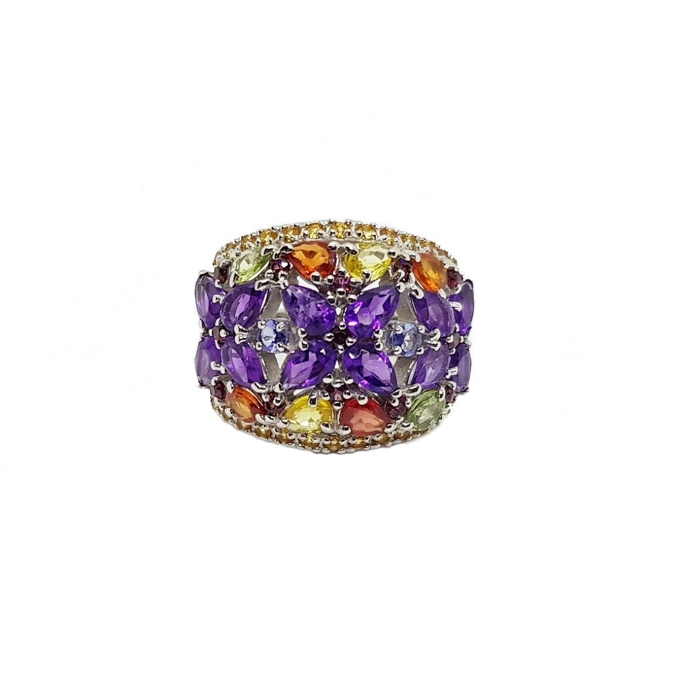Unternehmen: Exquisiter Ring mit Amethyst Blüten und bunten Saphiren - JOY