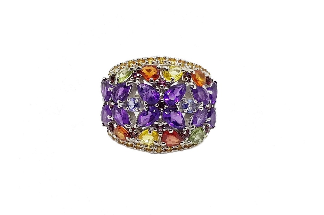 Unternehmen: Exquisiter Ring mit Amethyst Blüten und bunten Saphiren - JOY