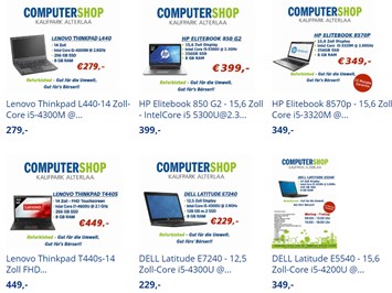 Computershop Kaufpark Alterlaa Produkt-Beispiele refurbished IT mit 12 Monaten Garantie ab 229€